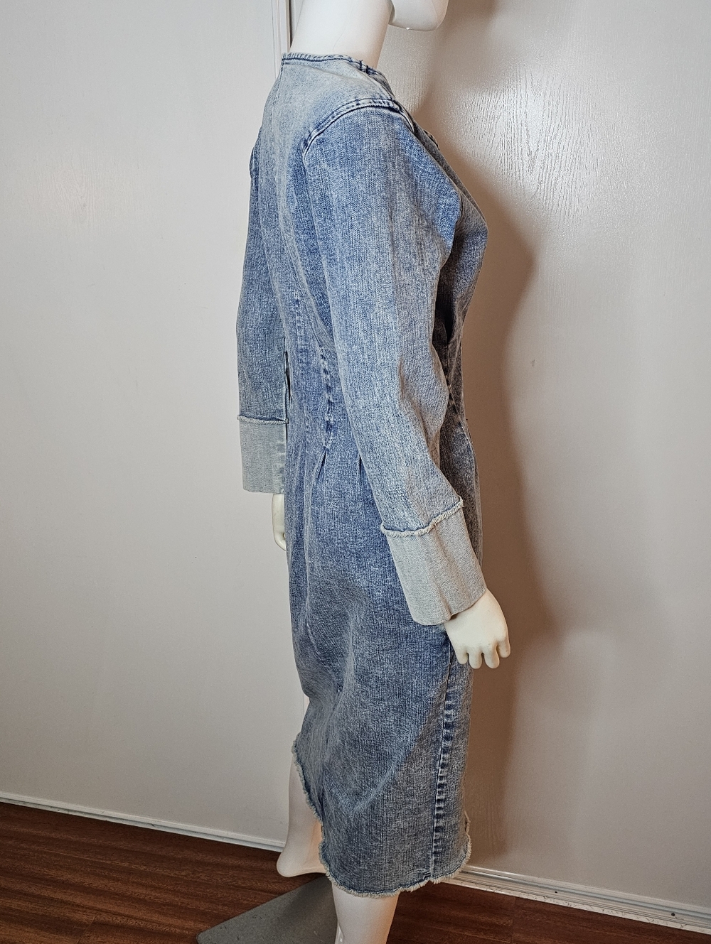 VTG Wash Lab Denim-Effect Long Sleeve Midi Dress - Hannah Blue Size M 96% Cotton - Picture 4 of 14
